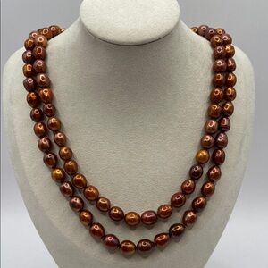 GSJ Jewelry Sterling Silver 925 Chocolate Cultured Pearl Necklace 36”L New